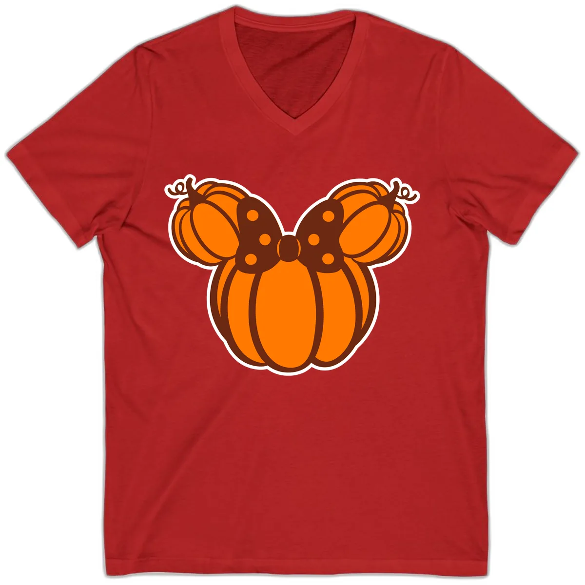 Mickey Pumpkin Bow Halloween Design V-Neck in Red