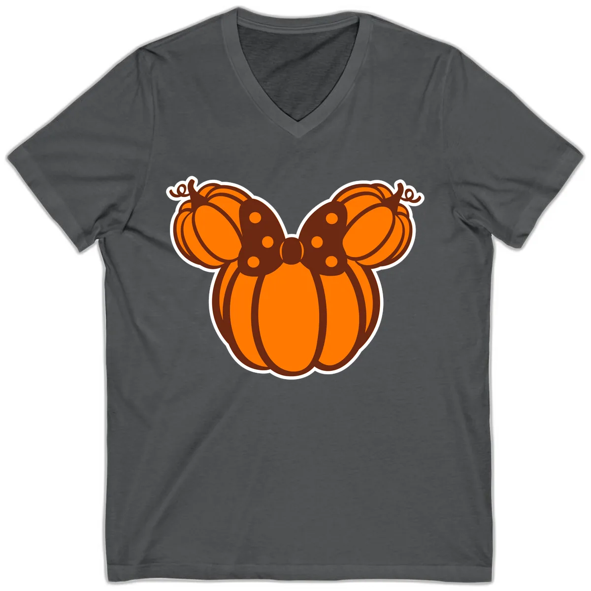 Mickey Pumpkin Bow Halloween Design V-Neck in Asphalt