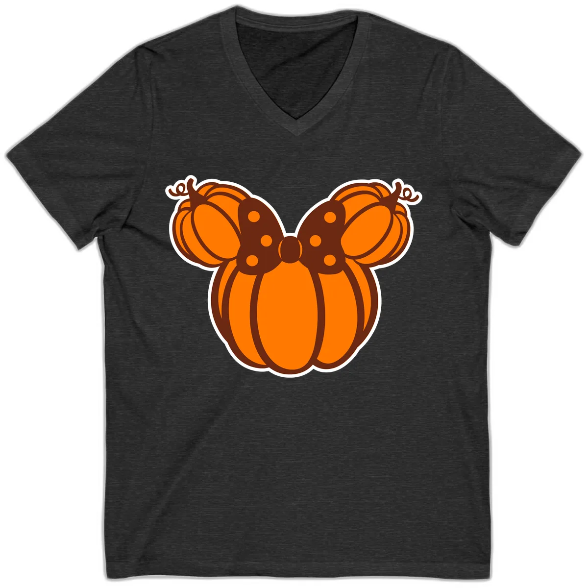 Mickey Pumpkin Bow Halloween Design V-Neck in Dark Grey Heather