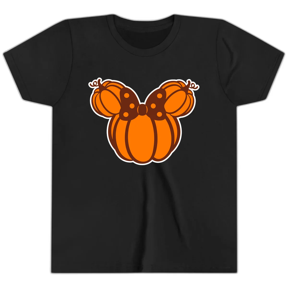 Mickey Pumpkin Bow Halloween Design Youth T-Shirt in Black