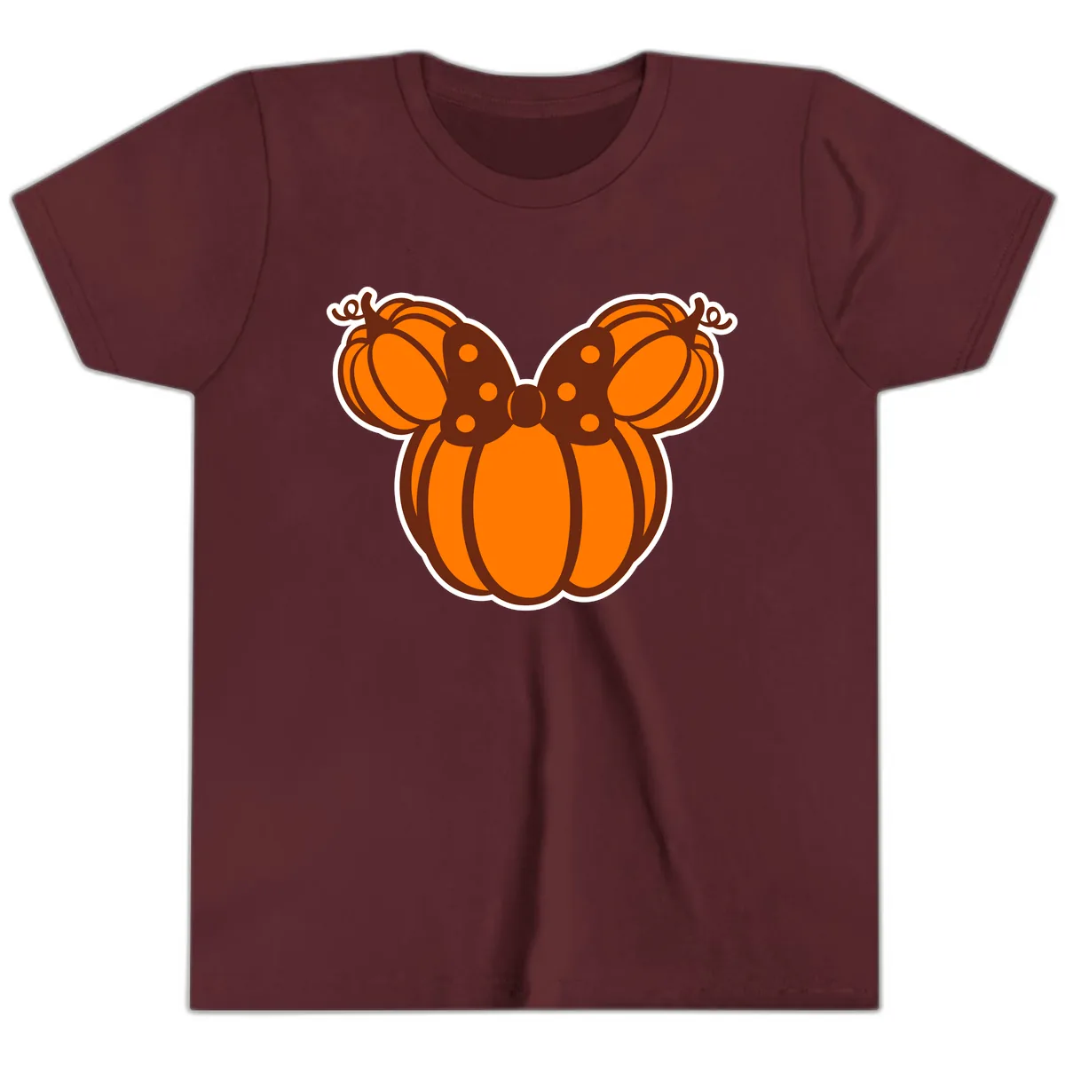 Mickey Pumpkin Bow Halloween Design Youth T-Shirt in Maroon