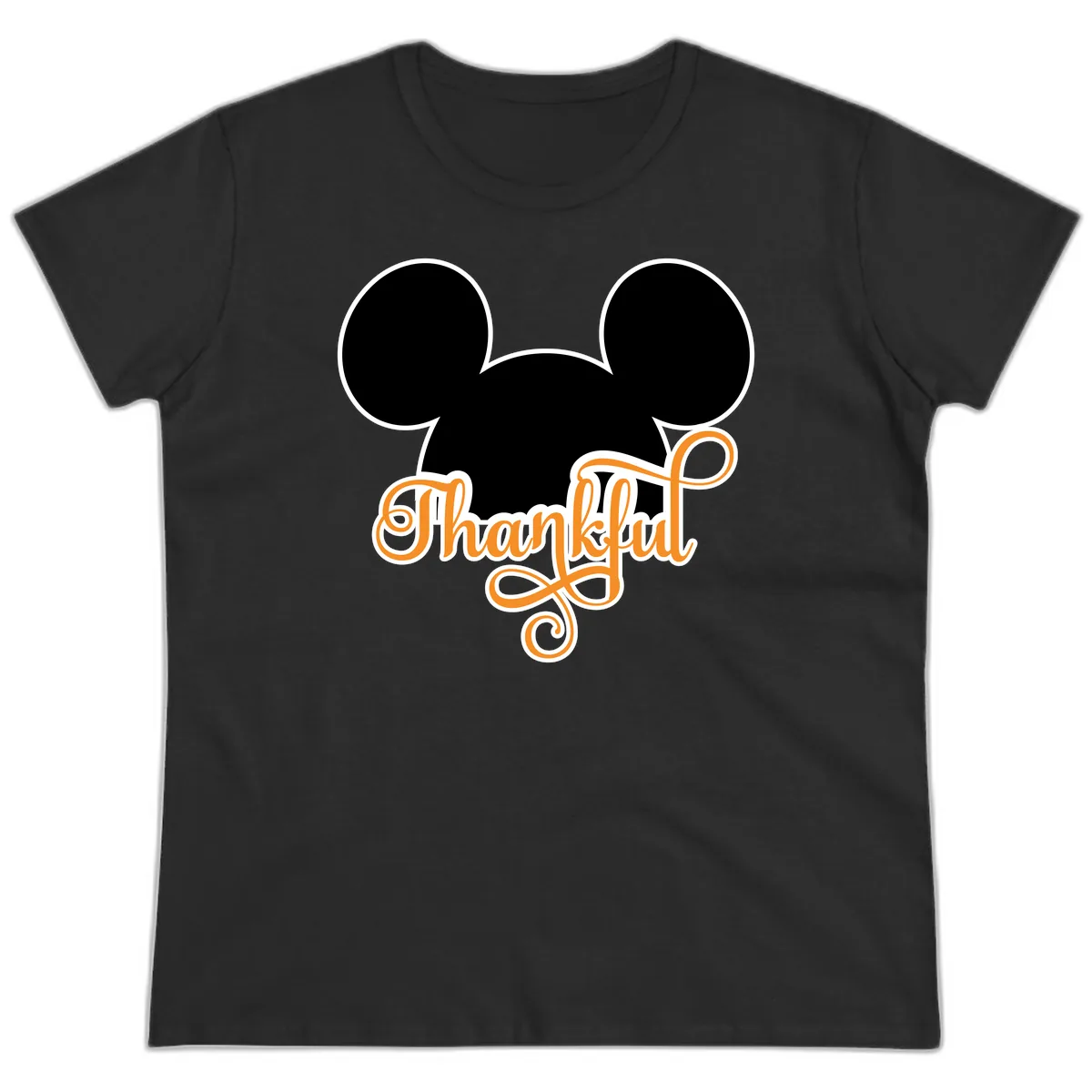 Mickey Ears Thanksgiving Design Ladies Tee in Black