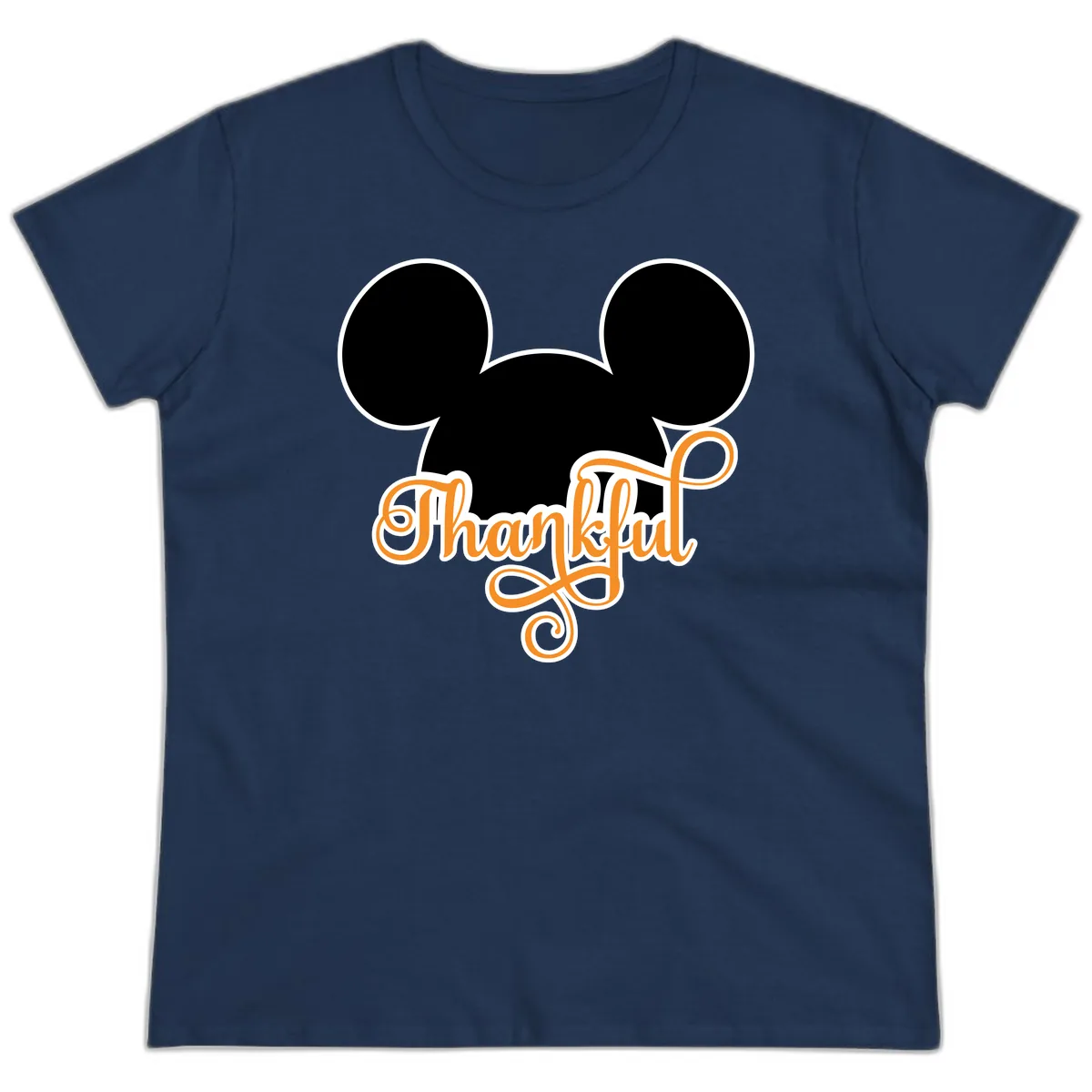 Mickey Ears Thanksgiving Design Ladies Tee in Navy