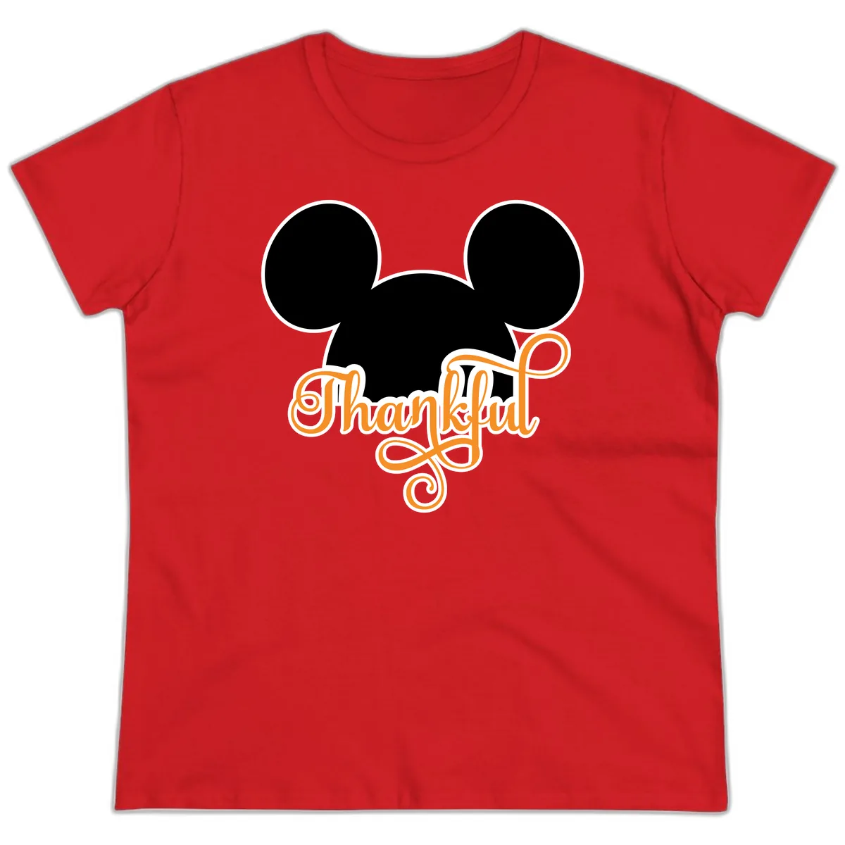 Mickey Ears Thanksgiving Design Ladies Tee in Red