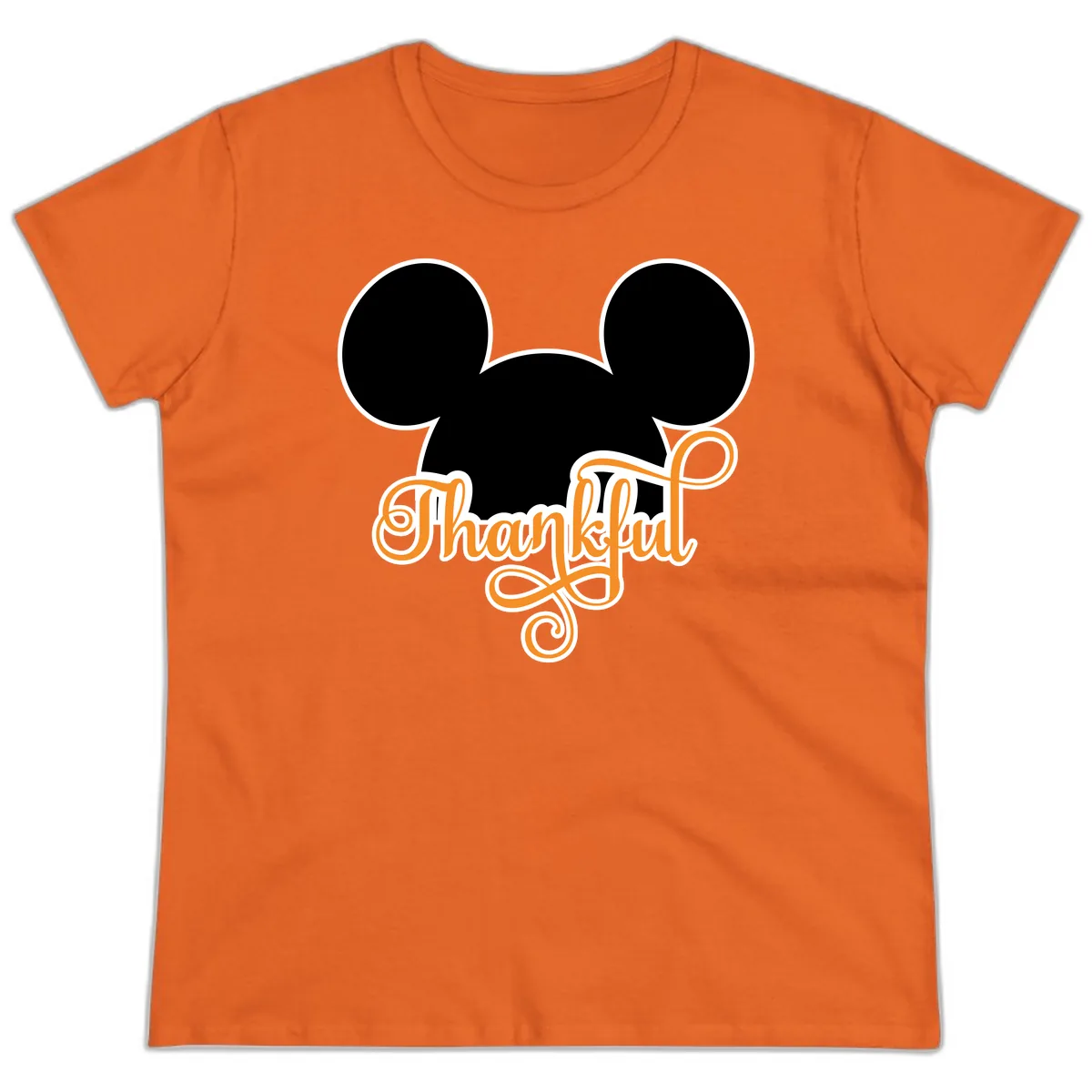 Mickey Ears Thanksgiving Design Ladies Tee in Orange