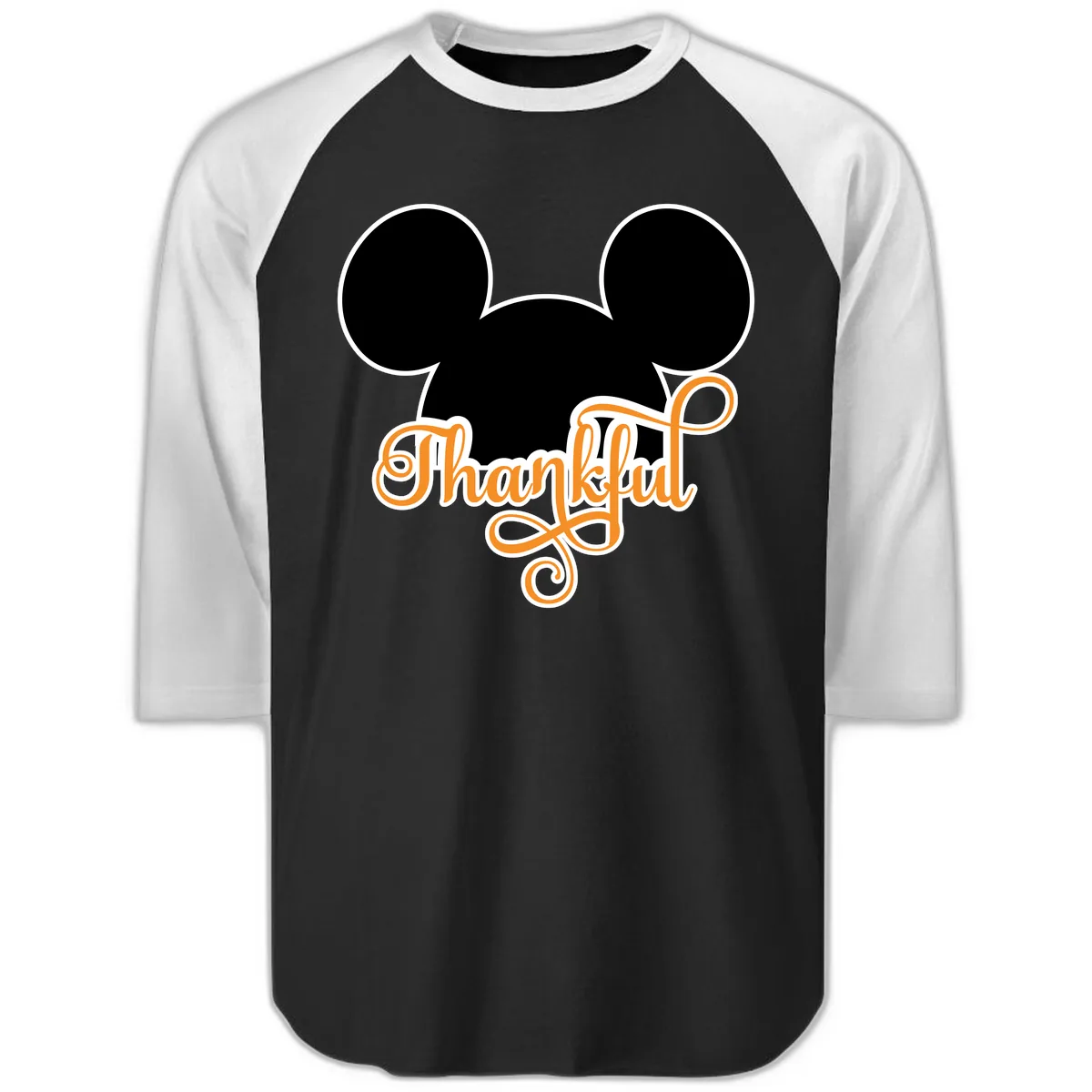 Mickey Ears Thanksgiving Design Raglan 3/4 in Black White