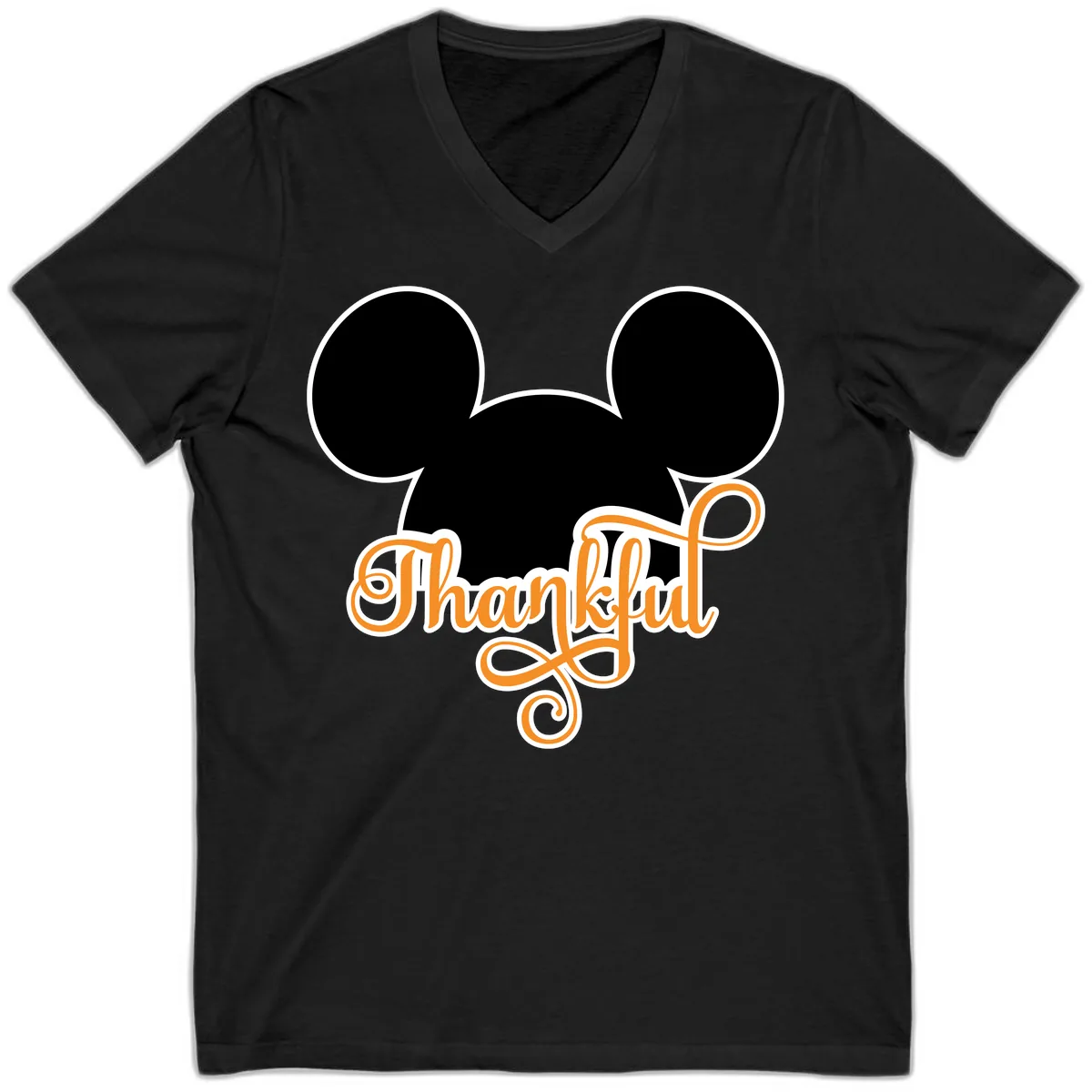 Mickey Ears Thanksgiving Design V-Neck in Black