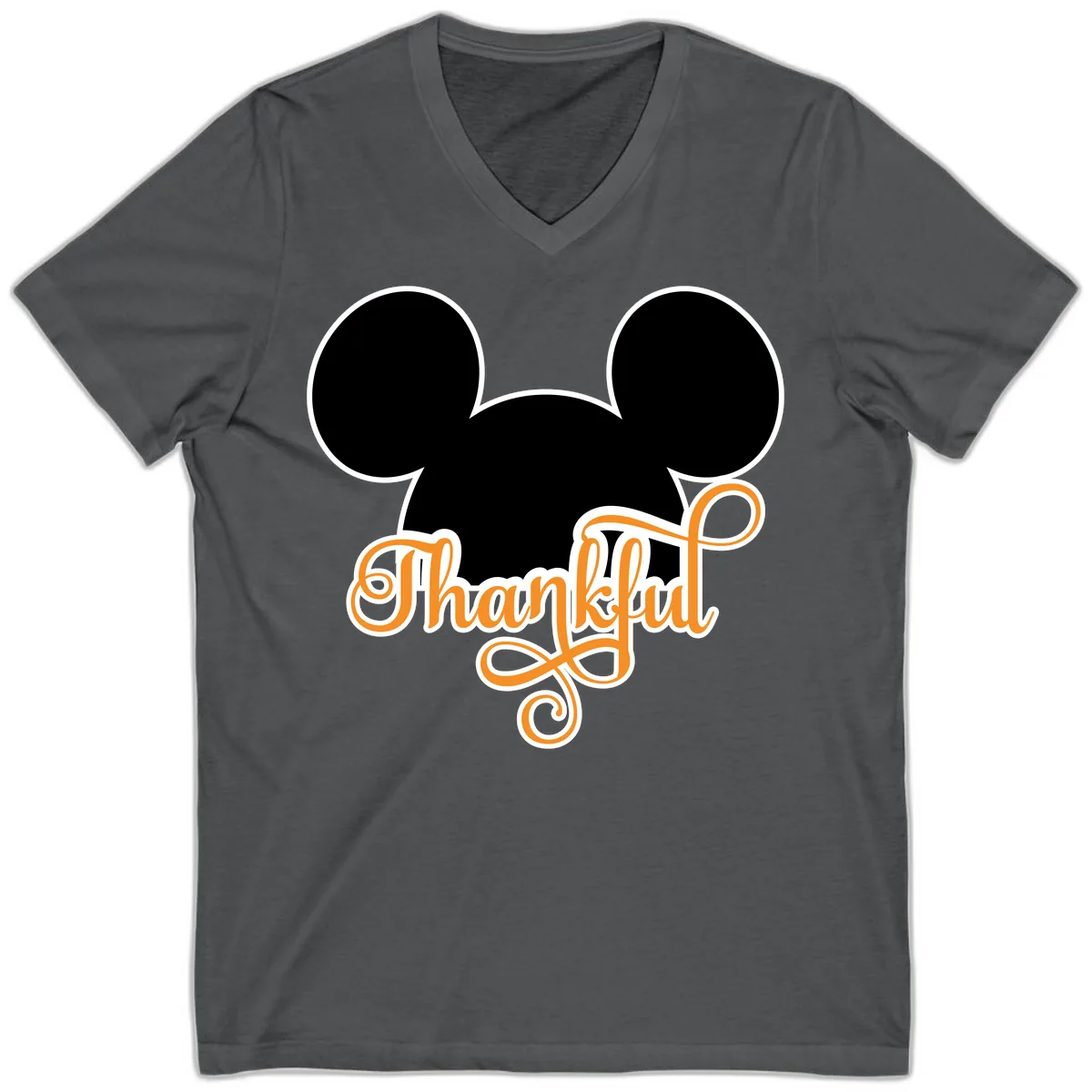 Mickey Ears Thanksgiving Design V-Neck in Asphalt