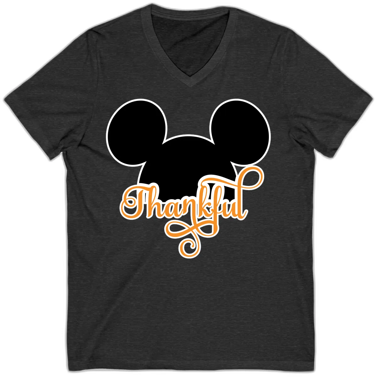Mickey Ears Thanksgiving Design V-Neck in Dark Grey Heather