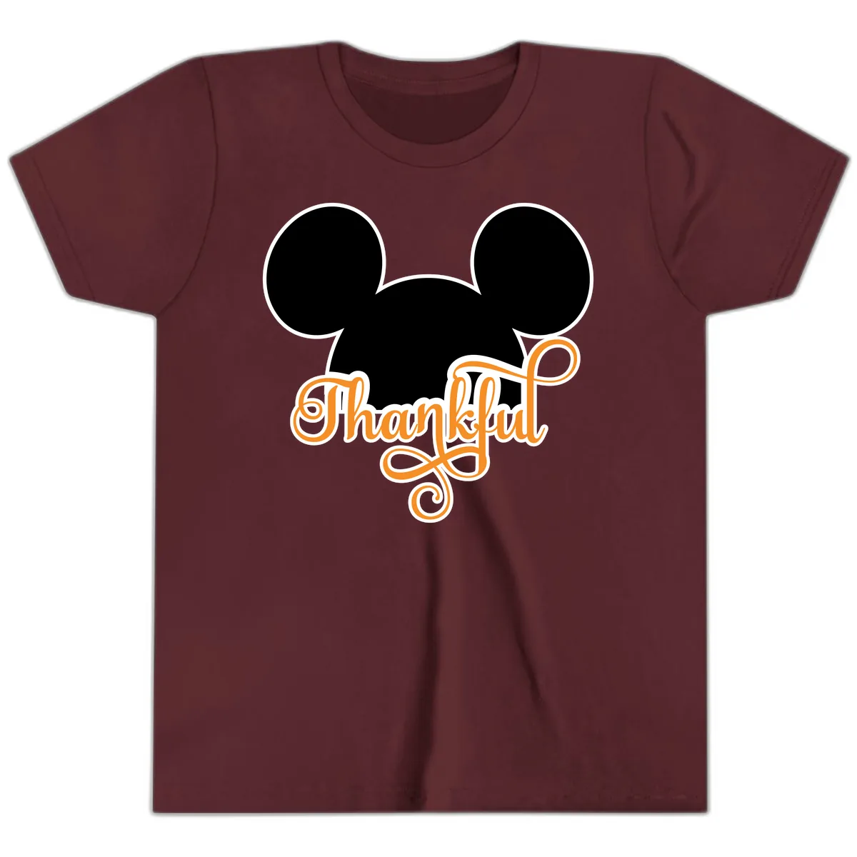 Mickey Ears Thanksgiving Design Youth T-Shirt in Maroon