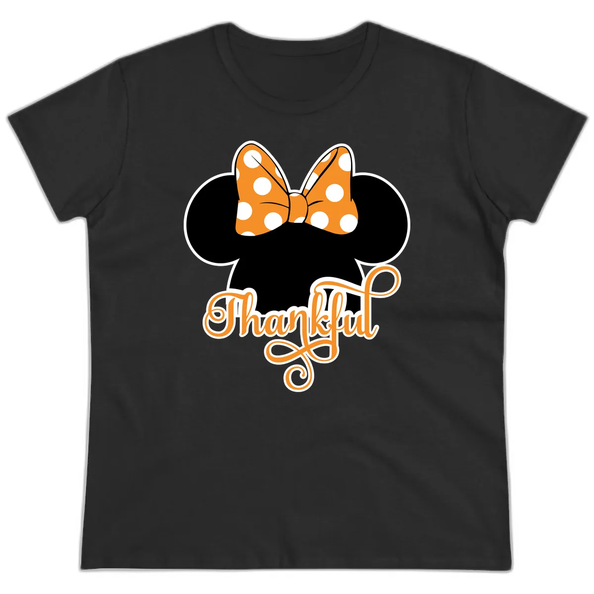 Minnie Thankful Polka Dot Bow Ladies Tee in Black