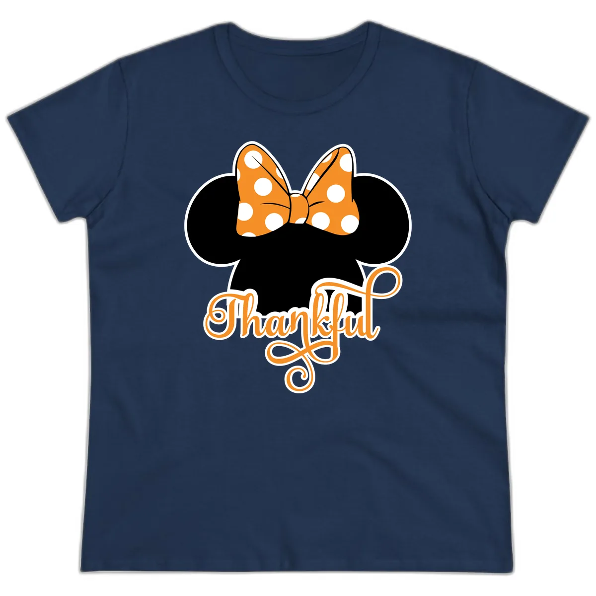 Minnie Thankful Polka Dot Bow Ladies Tee in Navy