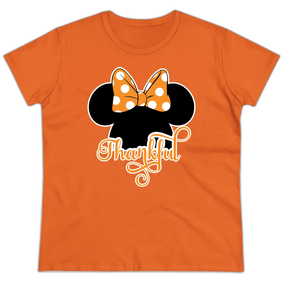 Minnie Thankful Polka Dot Bow Ladies Tee in Orange
