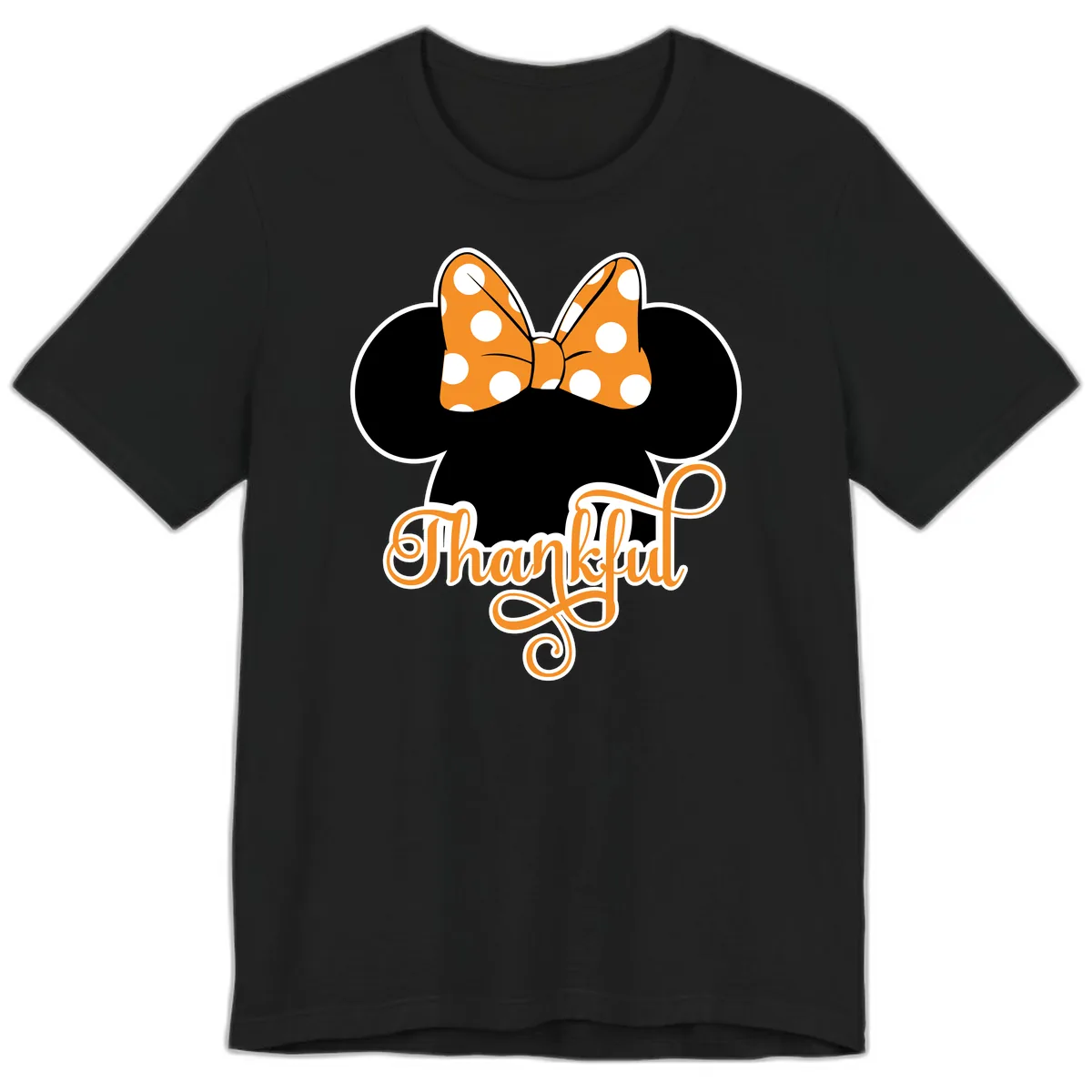 Minnie Thankful Polka Dot Bow Premium T-Shirt in Black