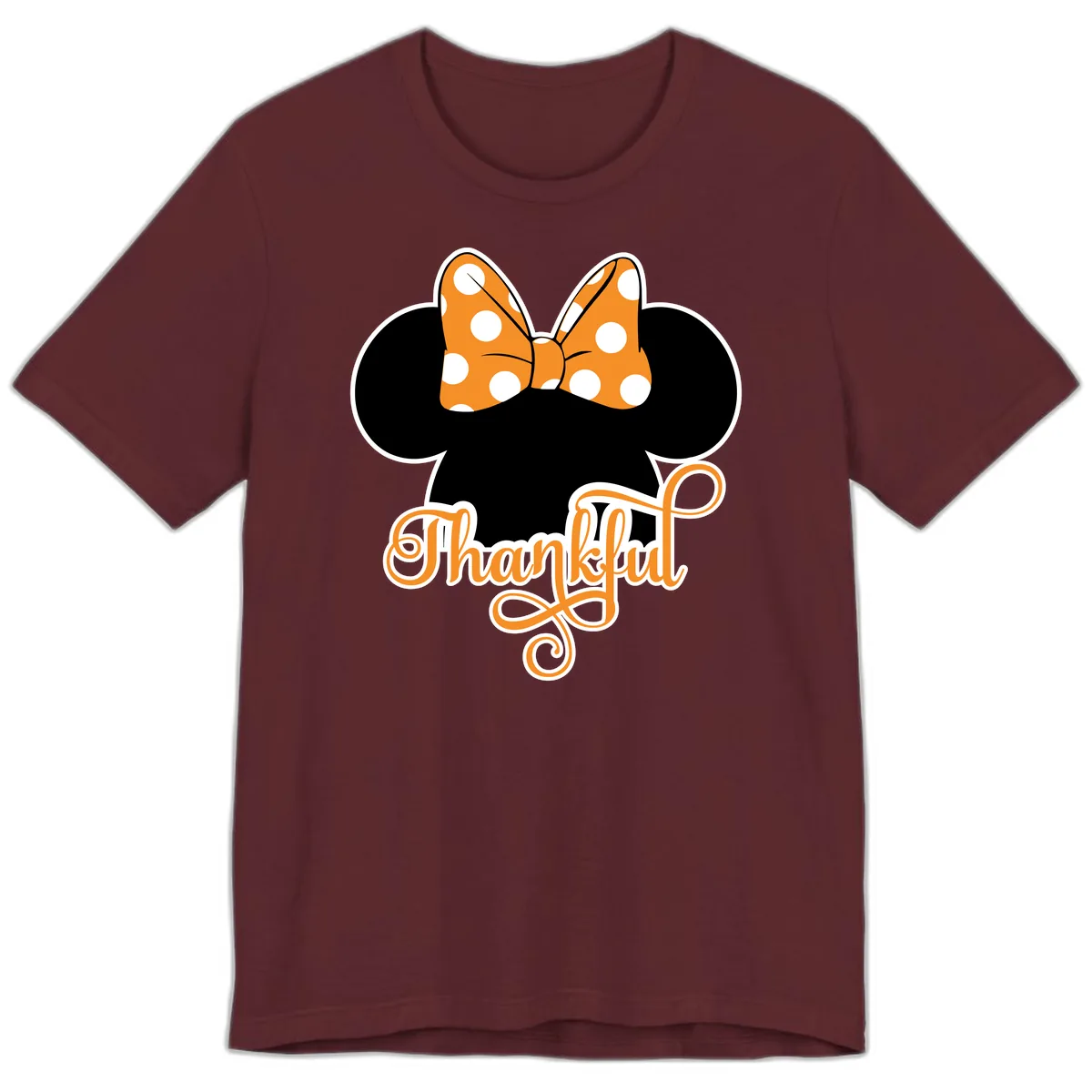 Minnie Thankful Polka Dot Bow Premium T-Shirt in Maroon