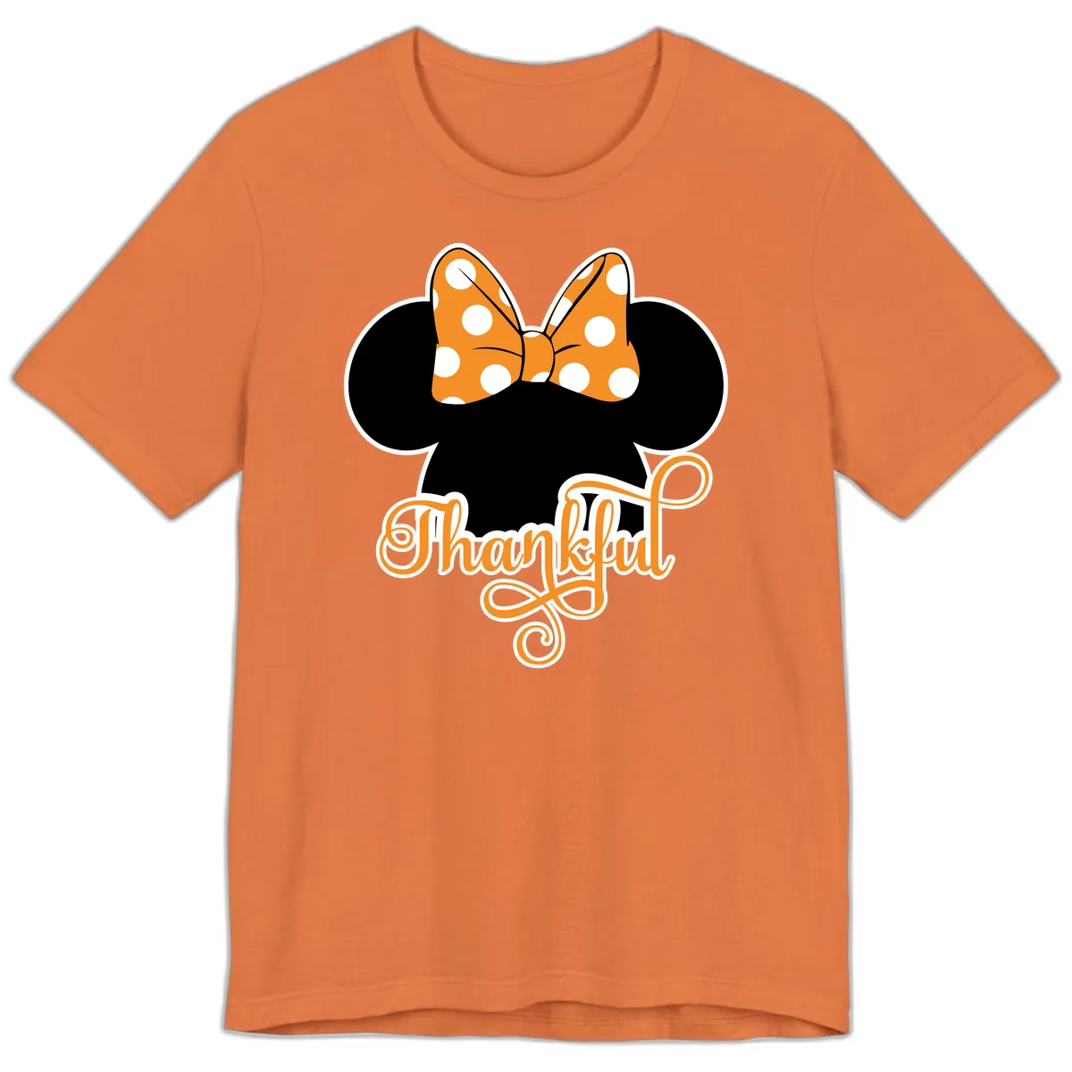 Minnie Thankful Polka Dot Bow Premium T-Shirt in Burnt Orange