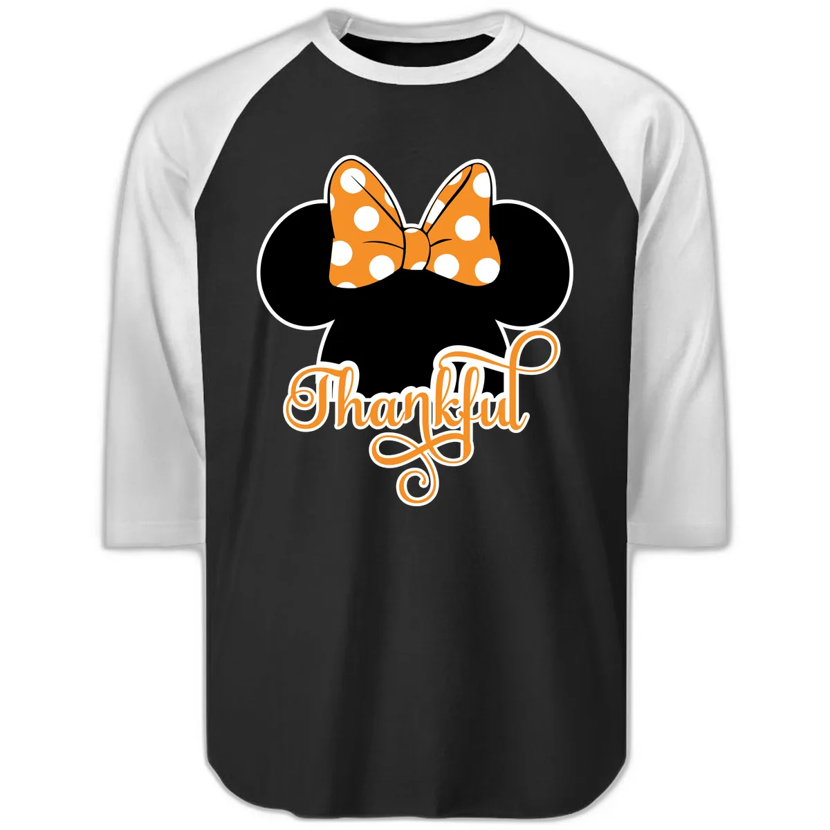 Minnie Thankful Polka Dot Bow Raglan 3/4 in Black White