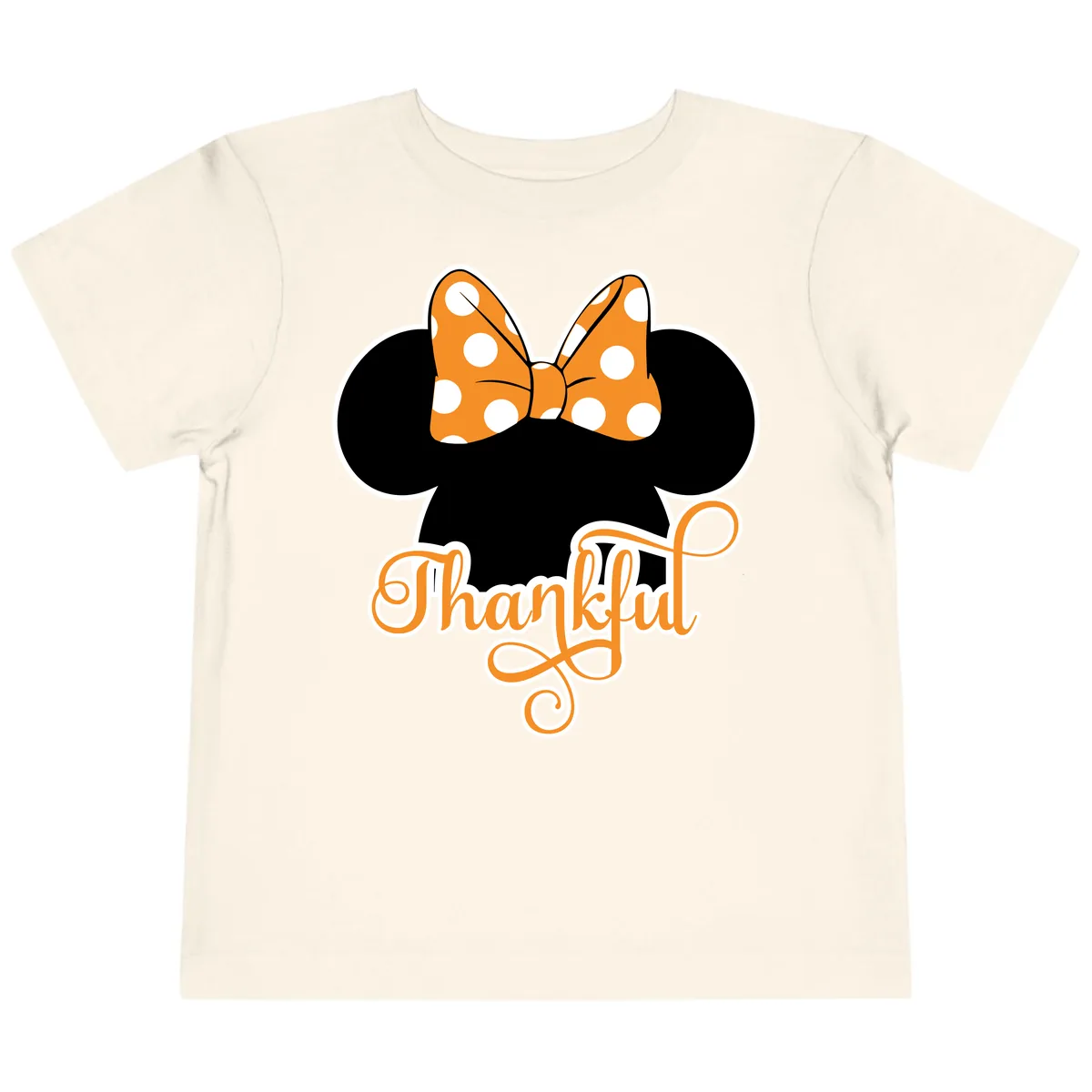 Minnie Thankful Polka Dot Bow Toddler T-Shirt in Natural