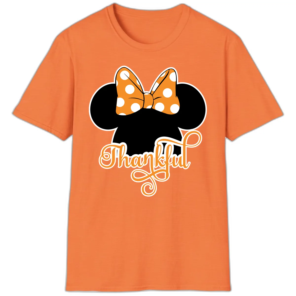 Minnie Thankful Polka Dot Bow T-Shirt in Heather Orange