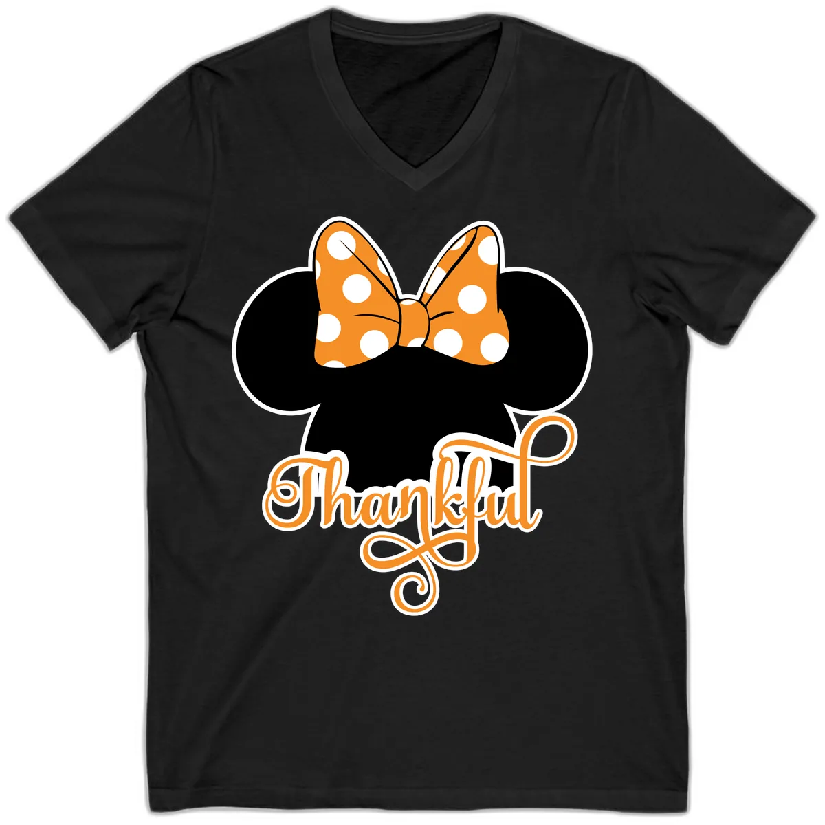 Minnie Thankful Polka Dot Bow V-Neck in Black