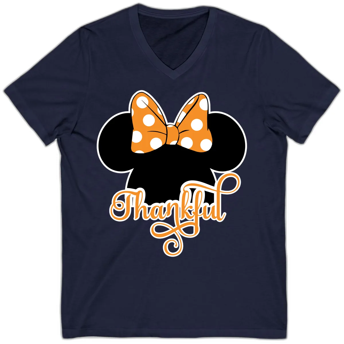 Minnie Thankful Polka Dot Bow V-Neck in Navy