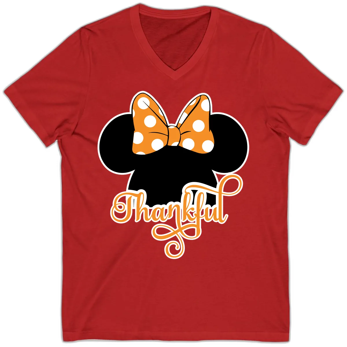 Minnie Thankful Polka Dot Bow V-Neck in Red