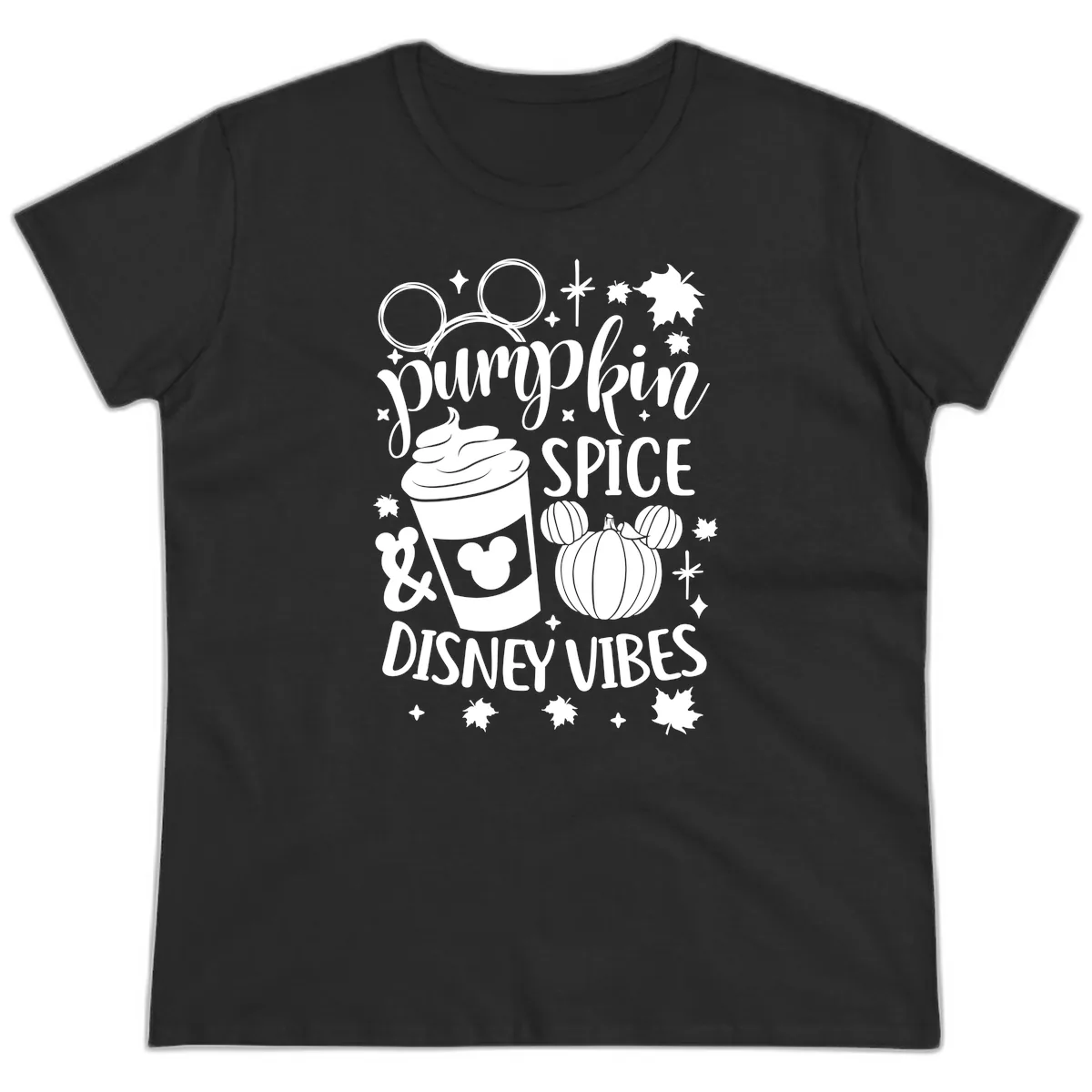 Pumpkin Spice Disney Vibes Ladies Tee in Black