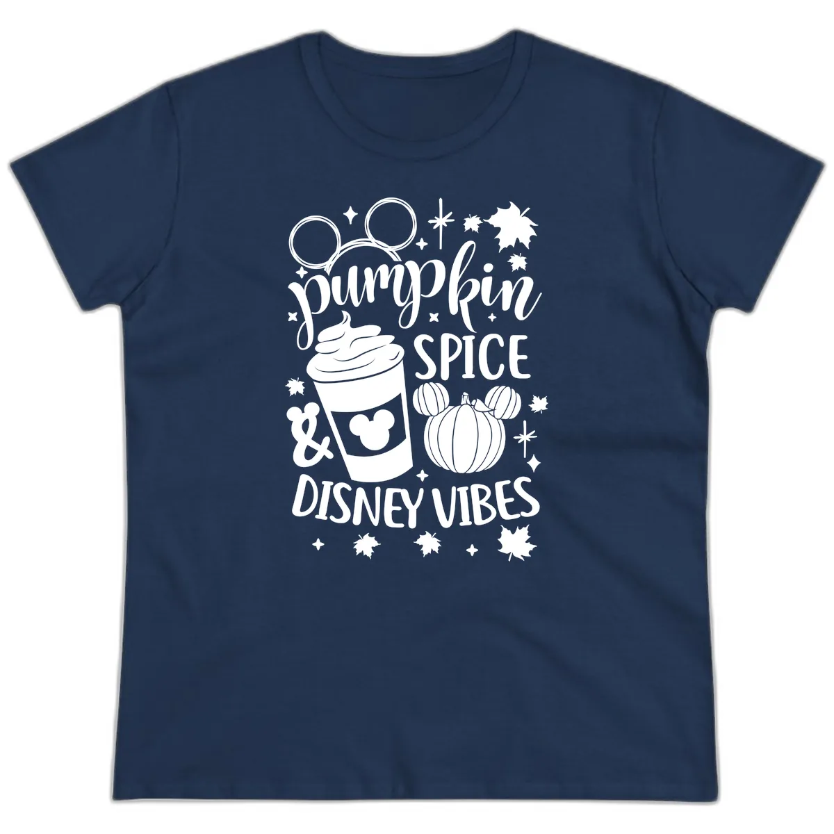 Pumpkin Spice Disney Vibes Ladies Tee in Navy