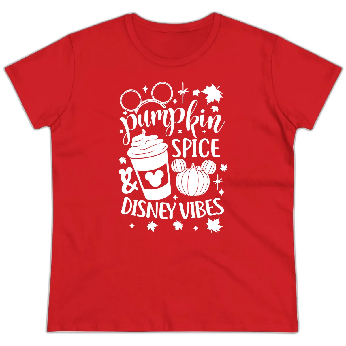 Pumpkin Spice Disney Vibes Ladies Tee in Red