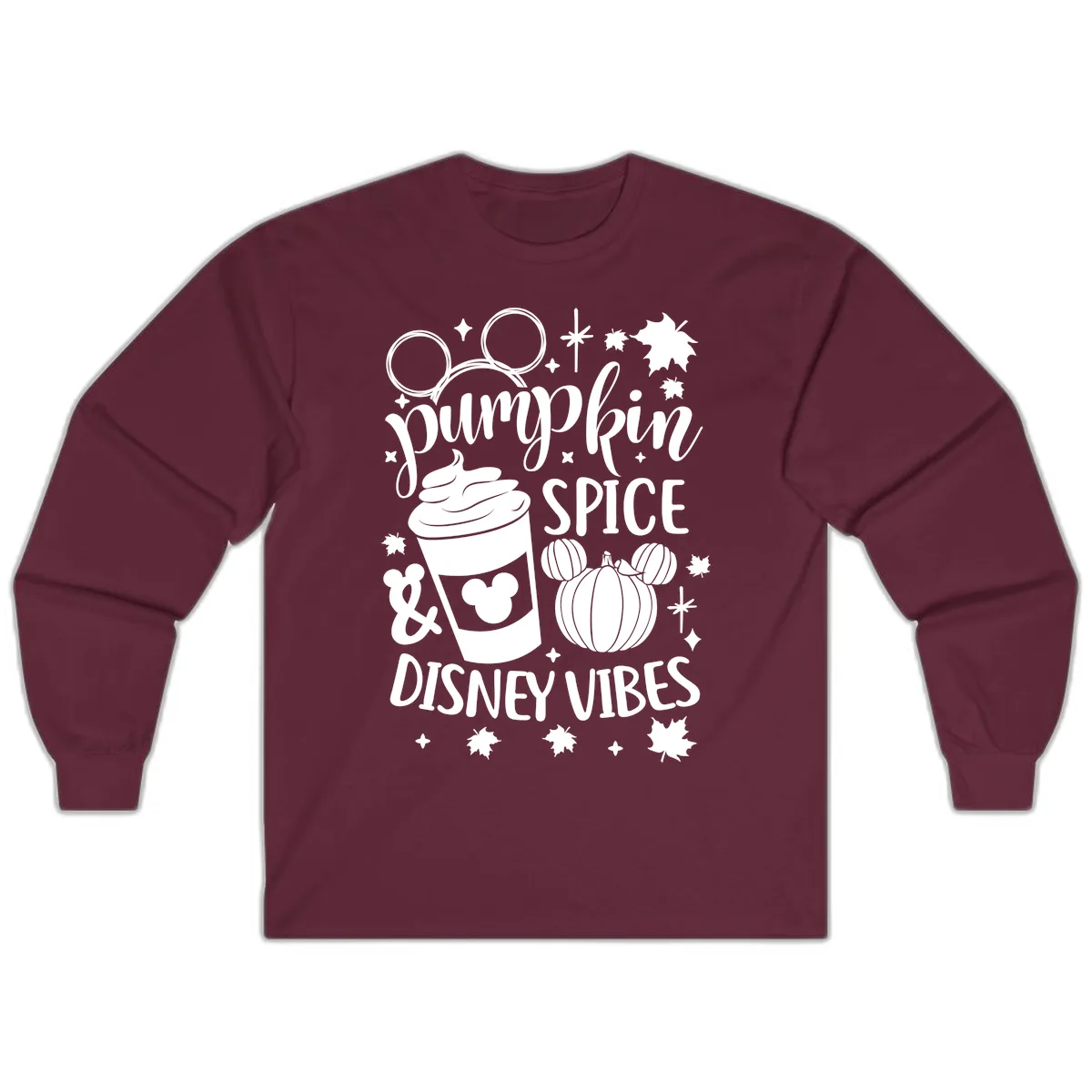 Pumpkin Spice Disney Vibes Long Sleeve in Maroon