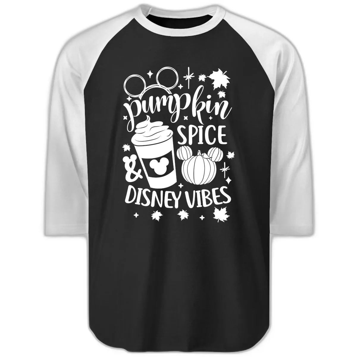 Pumpkin Spice Disney Vibes Raglan 3/4 in Black White