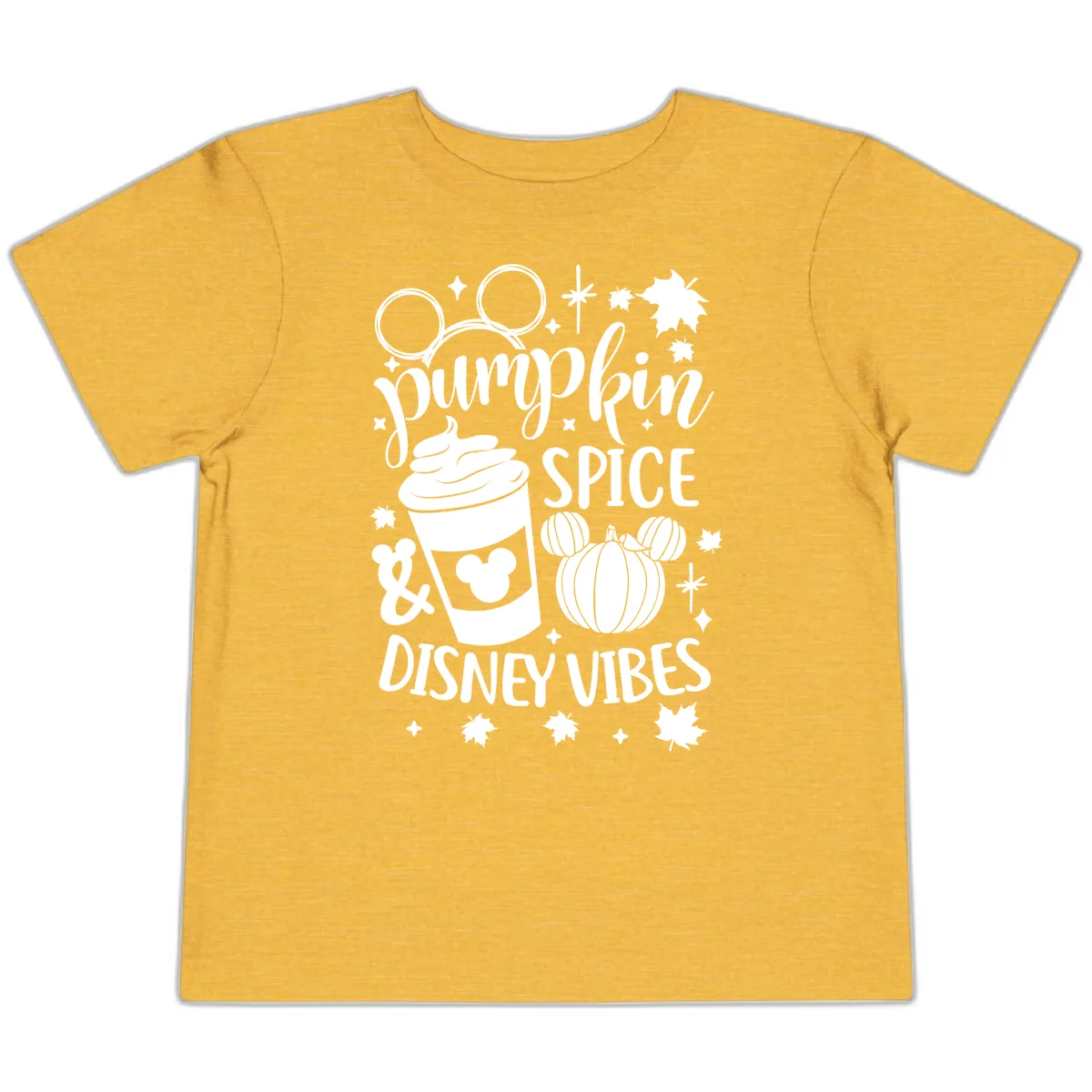 Pumpkin Spice Disney Vibes Toddler T-Shirt in Heather Yellow Gold