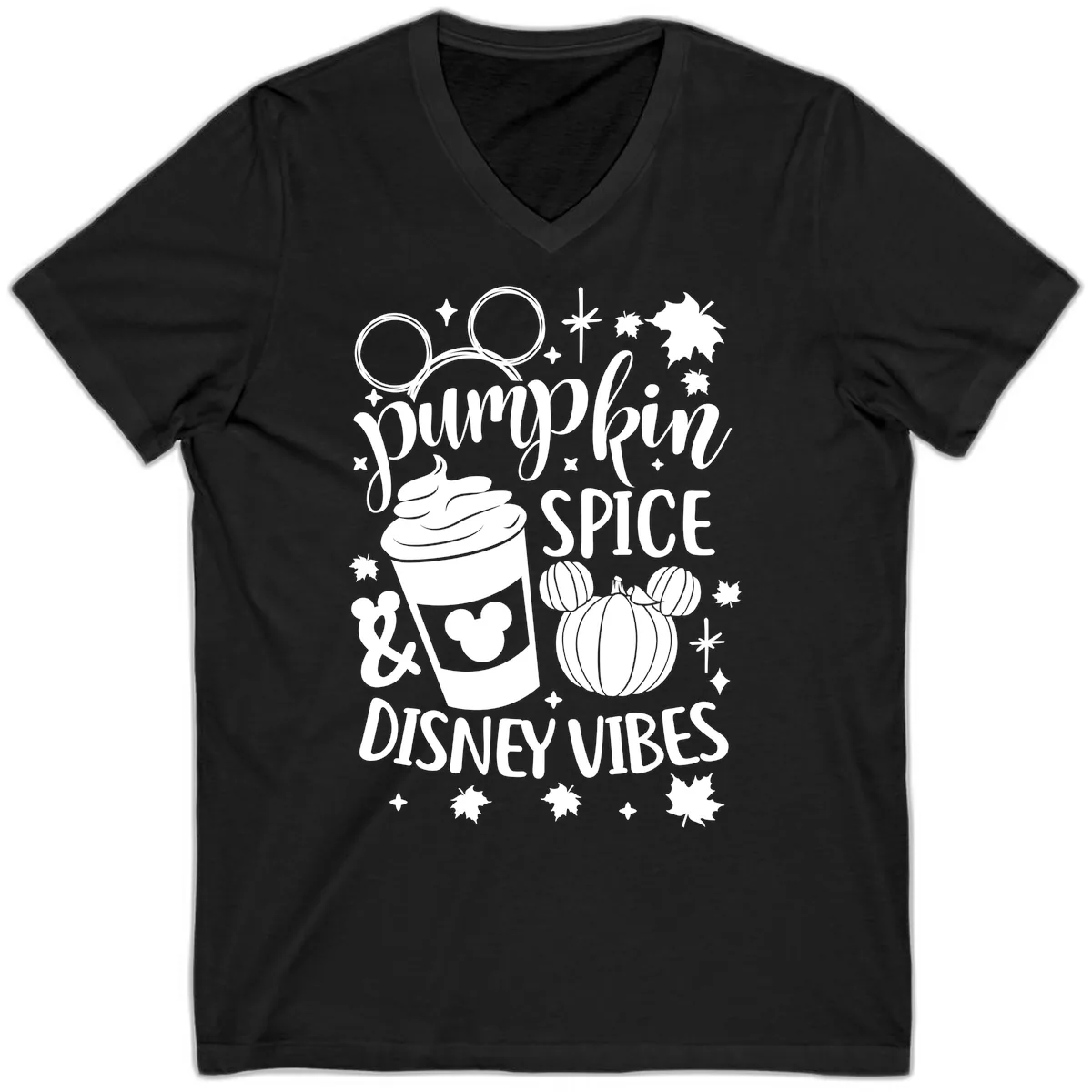Pumpkin Spice Disney Vibes V-Neck in Black