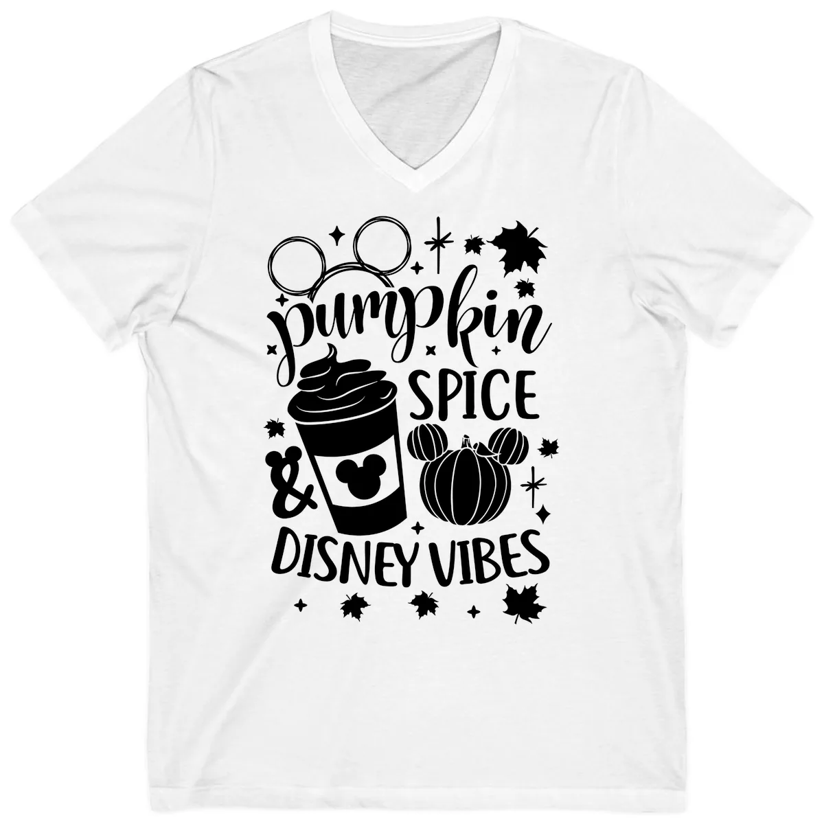 Pumpkin Spice Disney Vibes V-Neck in White