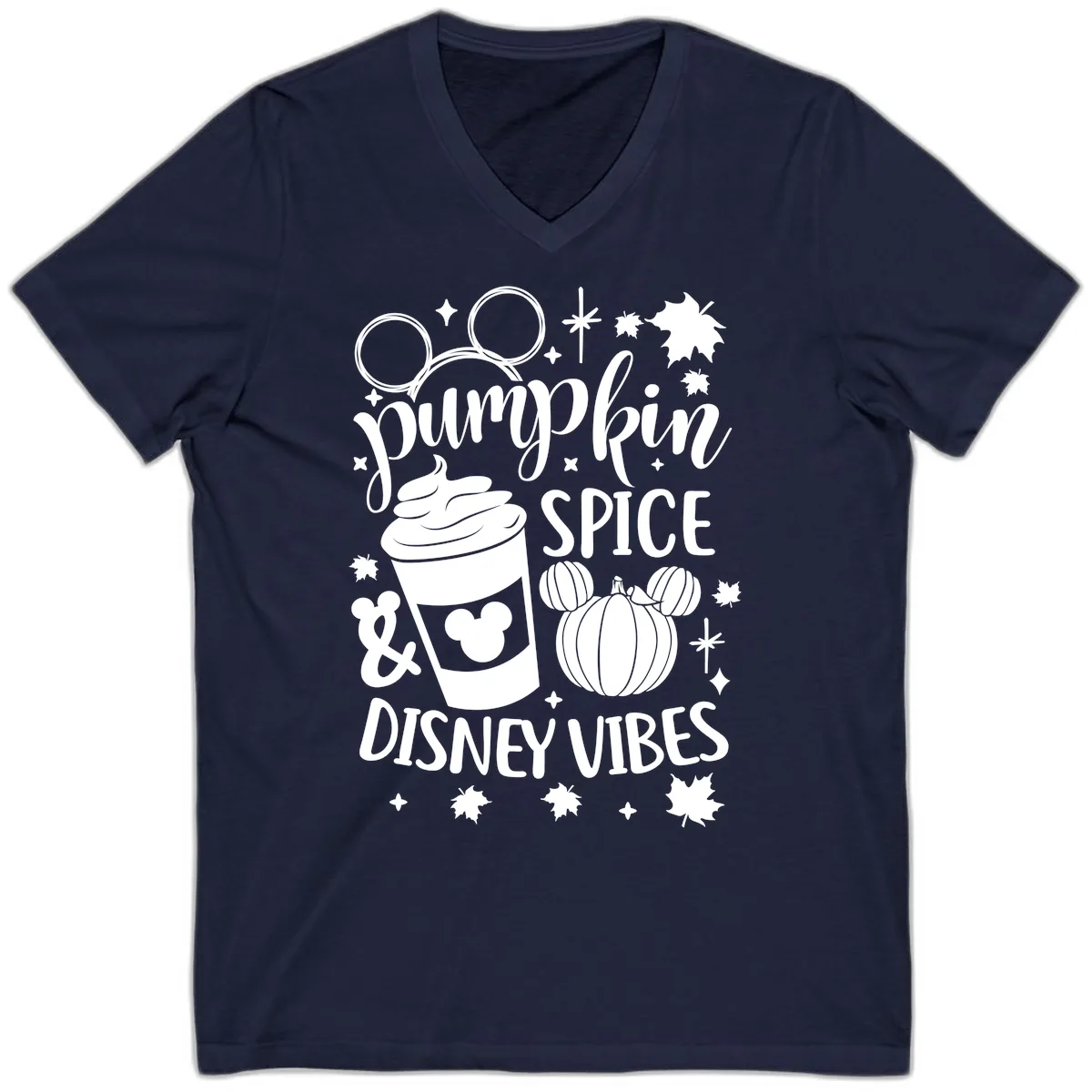 Pumpkin Spice Disney Vibes V-Neck in Navy