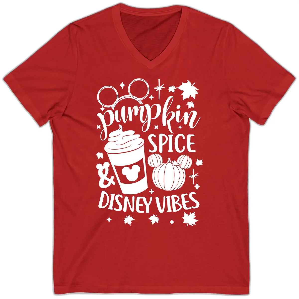 Pumpkin Spice Disney Vibes V-Neck in Red