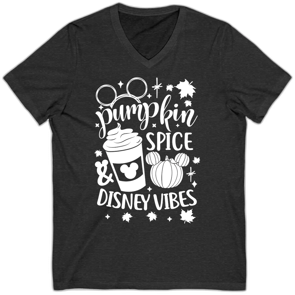 Pumpkin Spice Disney Vibes V-Neck in Dark Grey Heather