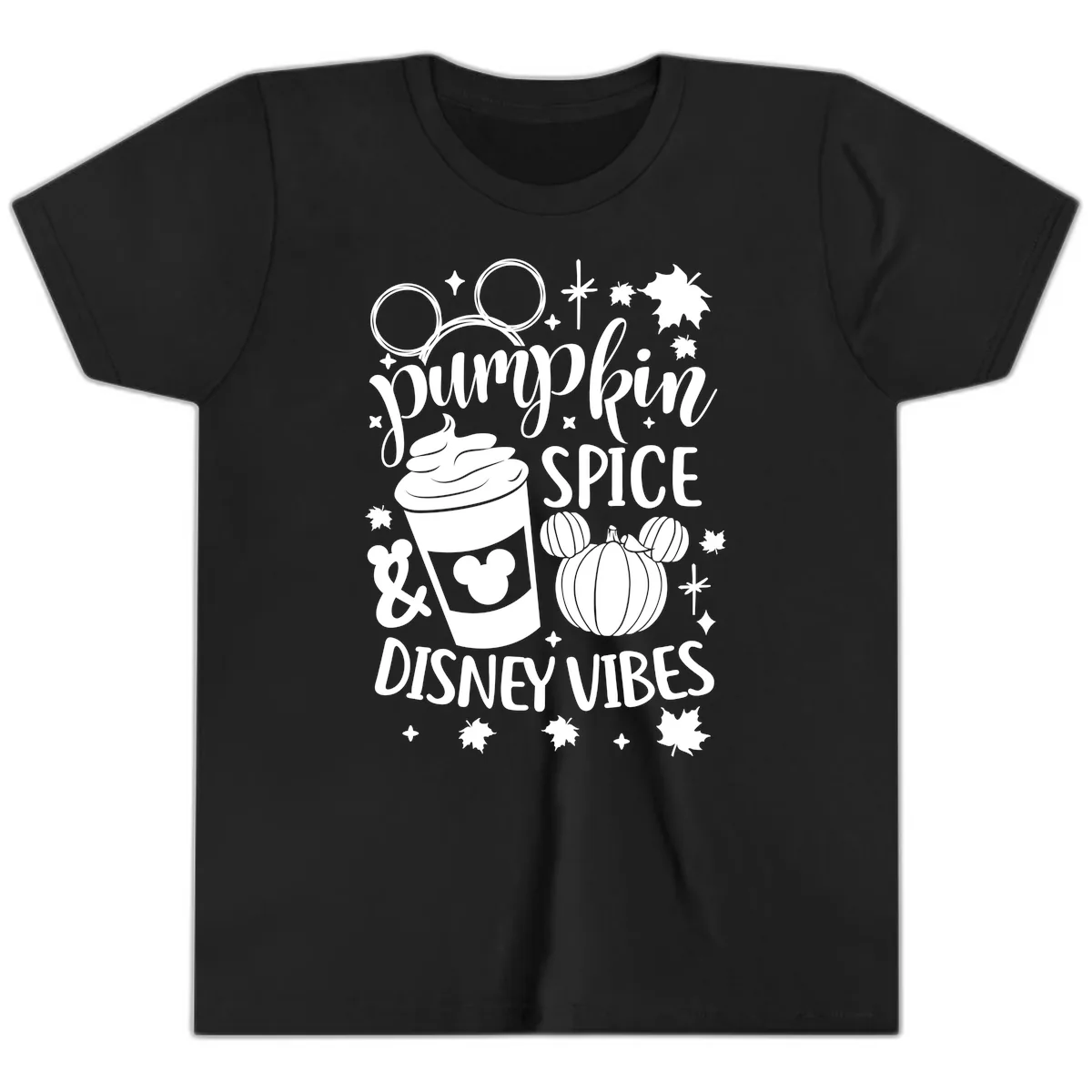Pumpkin Spice Disney Vibes Youth T-Shirt in Black