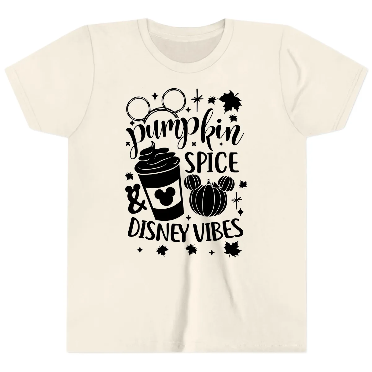 Pumpkin Spice Disney Vibes Youth T-Shirt in Natural