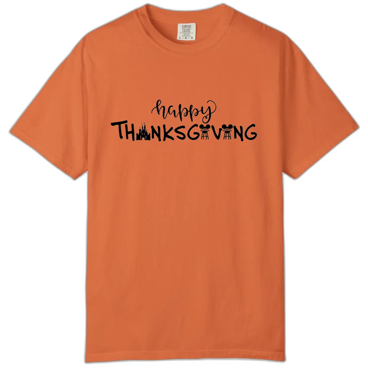 Happy Thanksgiving Castle And Castle Text Comfort Color in Burnt Orange