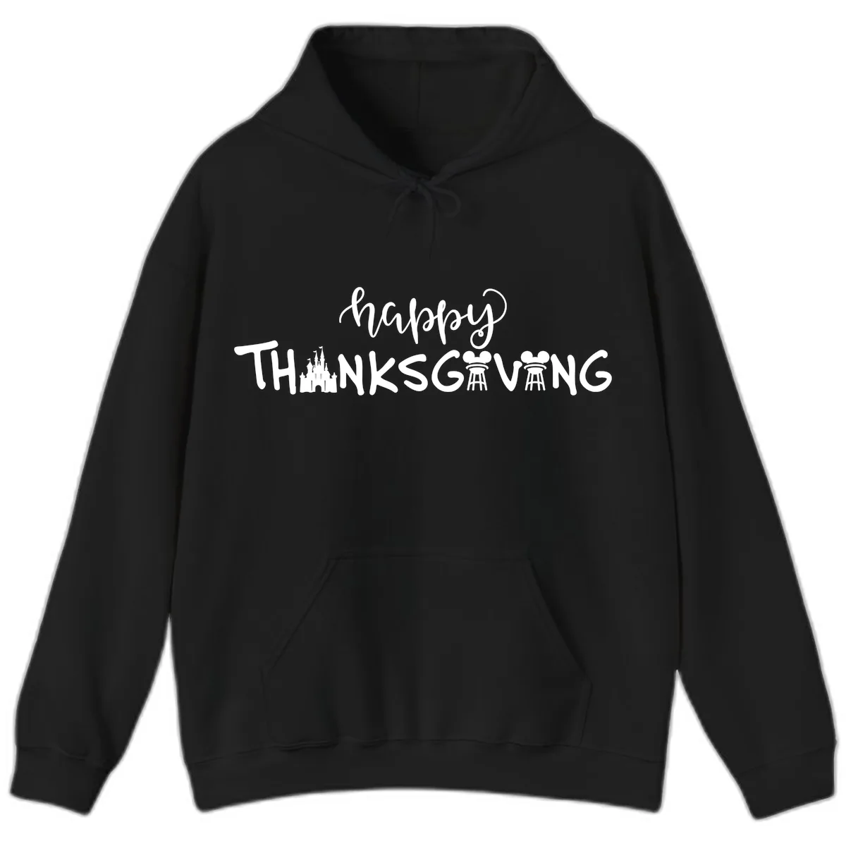 Happy Thanksgiving Castle And Castle Text Hoodie in Black