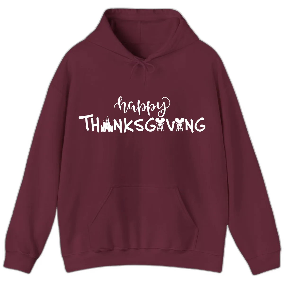 Happy Thanksgiving Castle And Castle Text Hoodie in Maroon