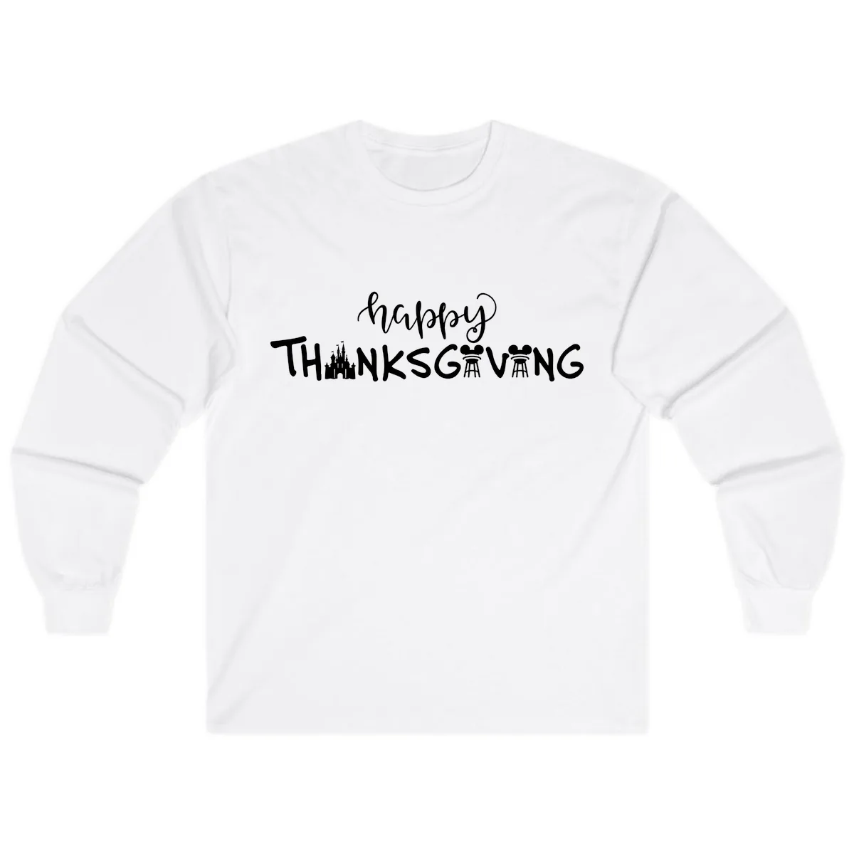 Happy Thanksgiving Castle And Castle Text Long Sleeve in White