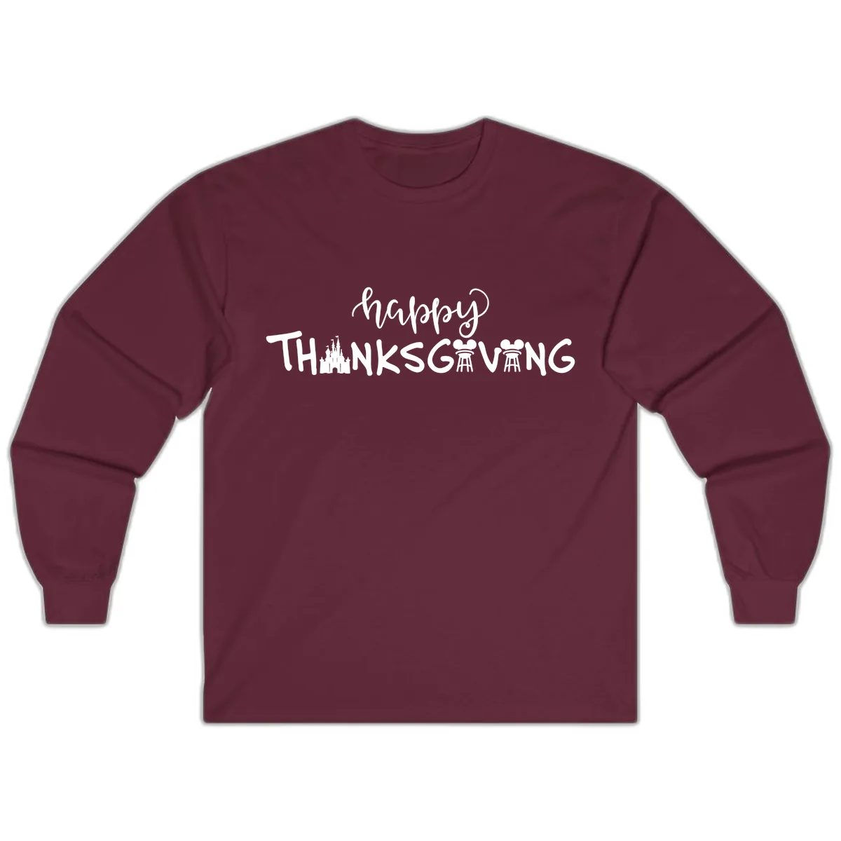 Happy Thanksgiving Castle And Castle Text Long Sleeve in Maroon