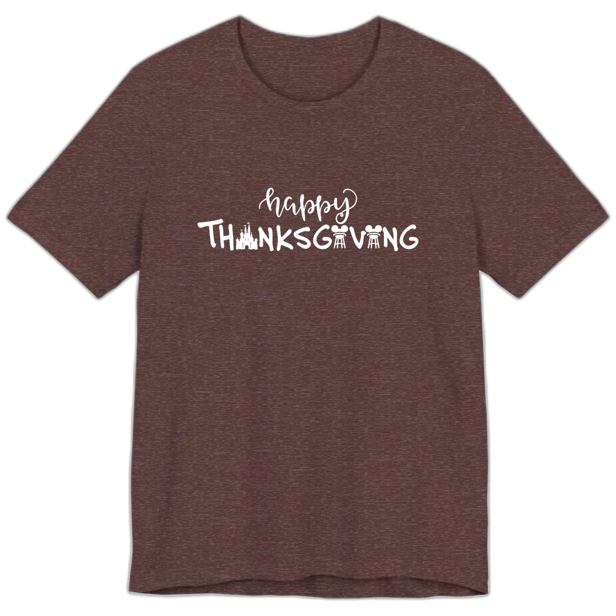 Happy Thanksgiving Castle And Castle Text Premium T-Shirt in Heather Maroon