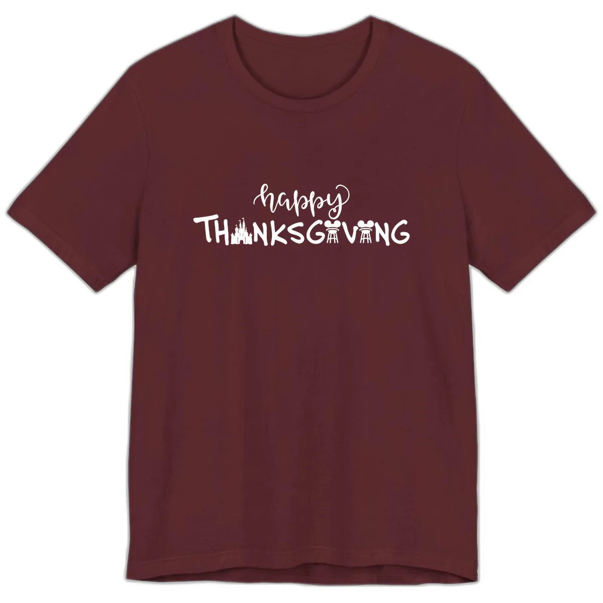 Happy Thanksgiving Castle And Castle Text Premium T-Shirt in Maroon