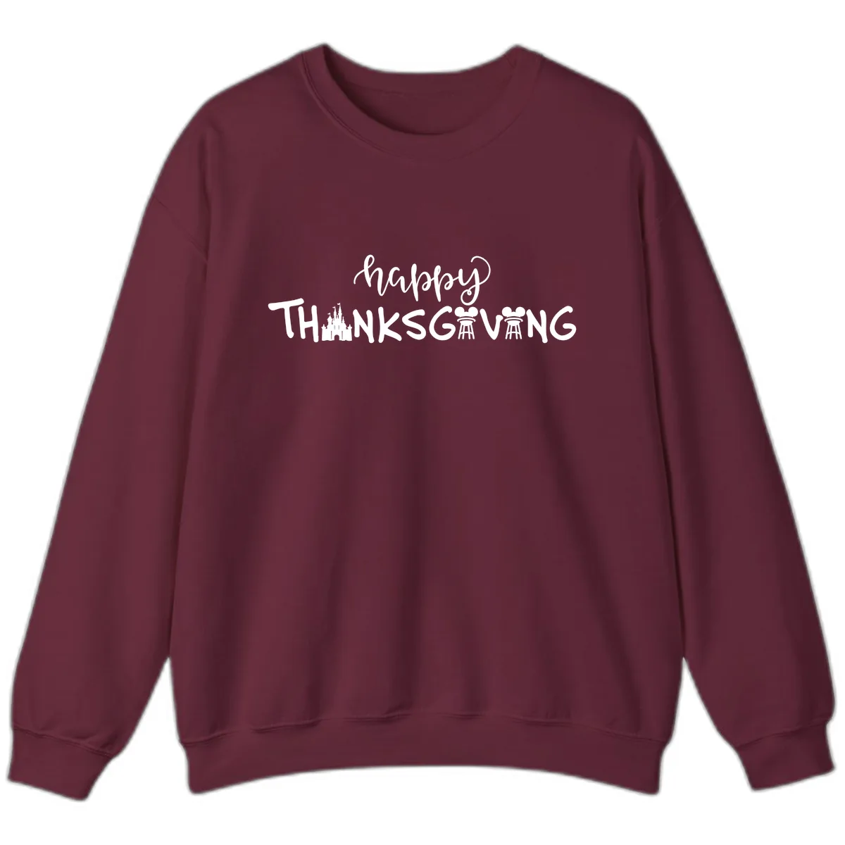 Happy Thanksgiving Castle And Castle Text Sweatshirt in Maroon