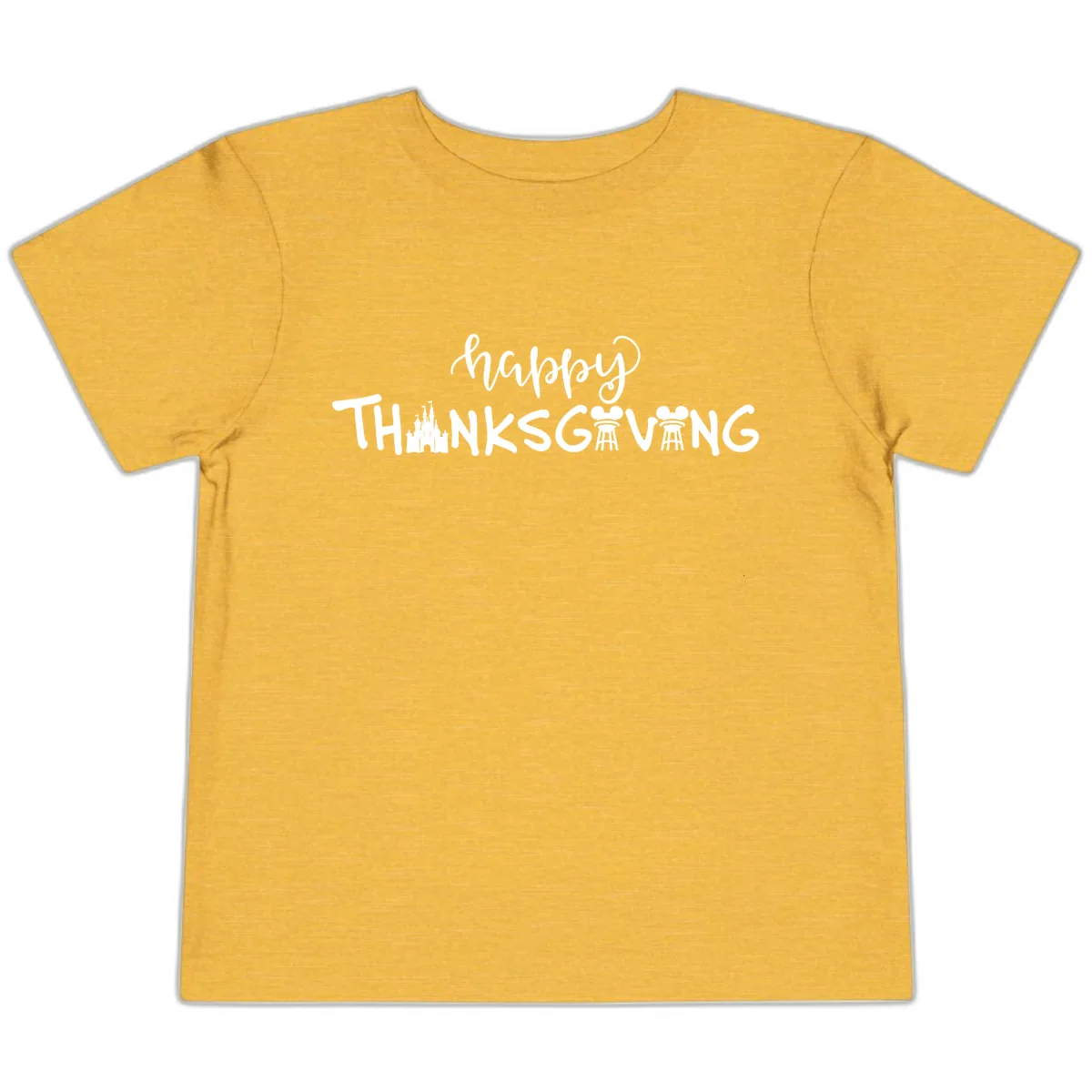 Happy Thanksgiving Castle And Castle Text Toddler T-Shirt in Heather Yellow Gold