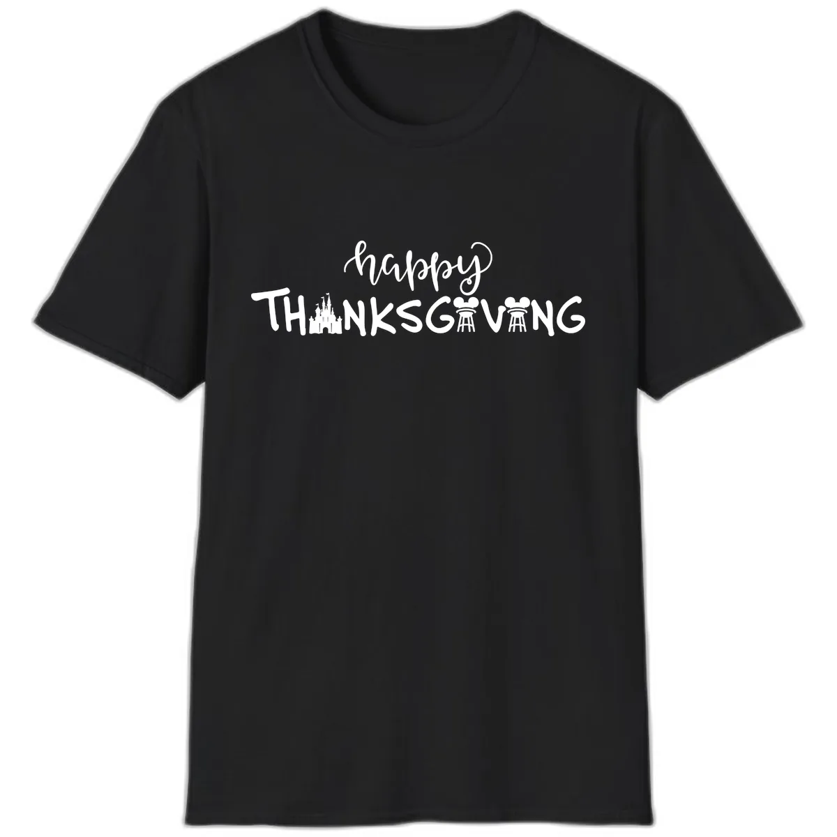 Happy Thanksgiving Castle And Castle Text T-Shirt in Black