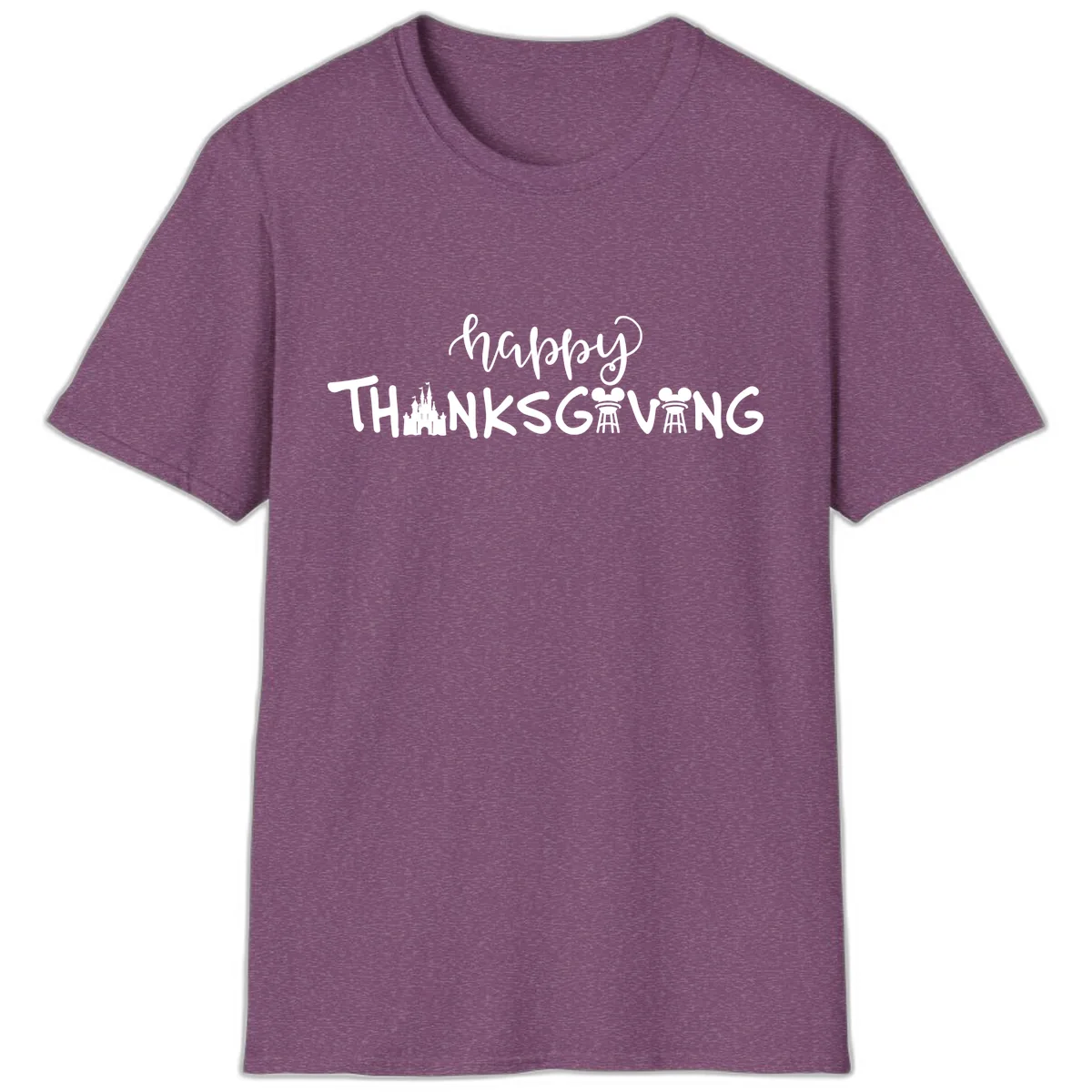 Happy Thanksgiving Castle And Castle Text T-Shirt in Heather Maroon